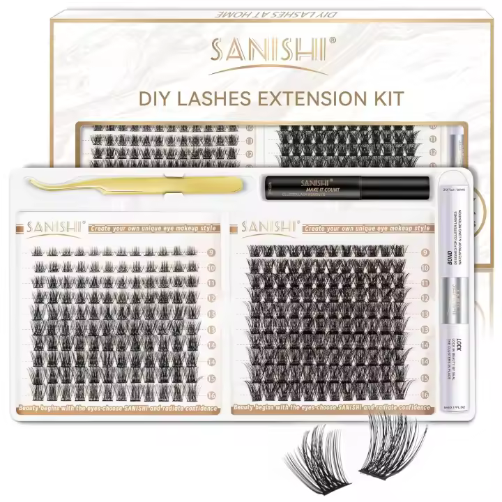 Kit de extensiones de pestañas DIY - 240 grupos de pestañas naturales, longitud mixta de 9 a 16 mm, juego de pestañas individuales con adhesivo, aplicador y removedor - Extensiones de pestañas DIY en casa (M02+M03, C - Kit Mixto de 9 a 16 mm) - 1