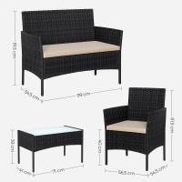 Conjunto de muebles de jardín en ratán, sofá 2 plazas, 2 sillones individuales y una mesa de centro con tapa de vidrio, muebles de patio de mimbre, elegante diseño en marrón y topo - details 13