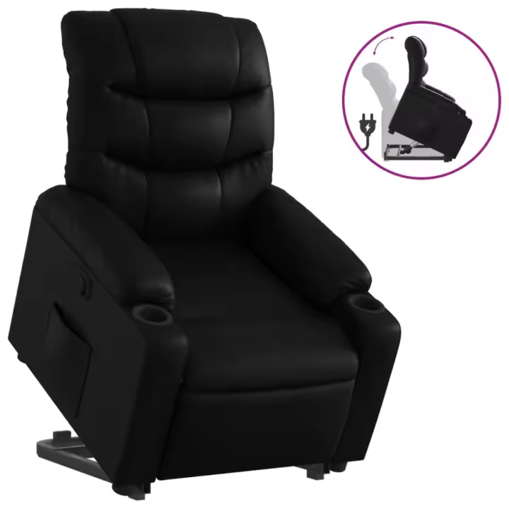 vidaXL Sillón reclinable elevable cuero artificial Negro, Crema, Marrón Sillon Dormitorio Sillon Comodos Silla Relax Sillón Sofá - 1