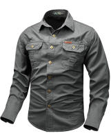 Camisa De Trabajo Para Hombre Casual Larga Con Bolsillos Algodón Puro Primavera Otoño Estilo Casual Cuello En V Tacón Regular - details 10