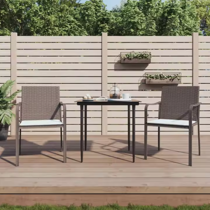 Sillas de Jardín con cojines 2 piezas Marron 56x59x84cm Polyrattan - 1