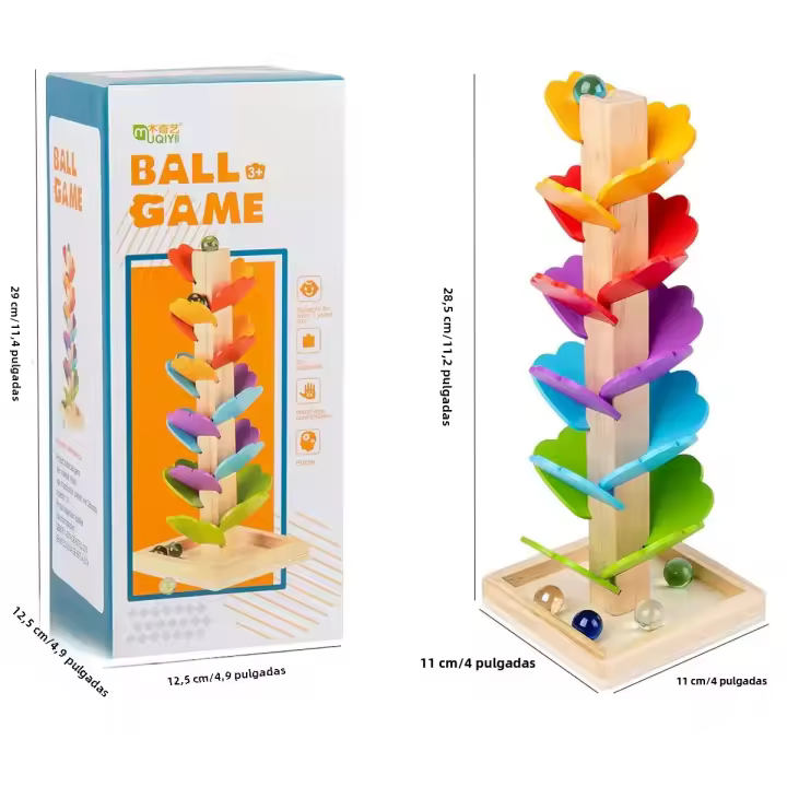 Juguete Musical De Árbol Para Niños Con Cuentas De Madera Y Pétalos Arcoíris Bloques De Construcción Educativos Tempranos Caídas De Hojas Y Bolas Rodantes - 1