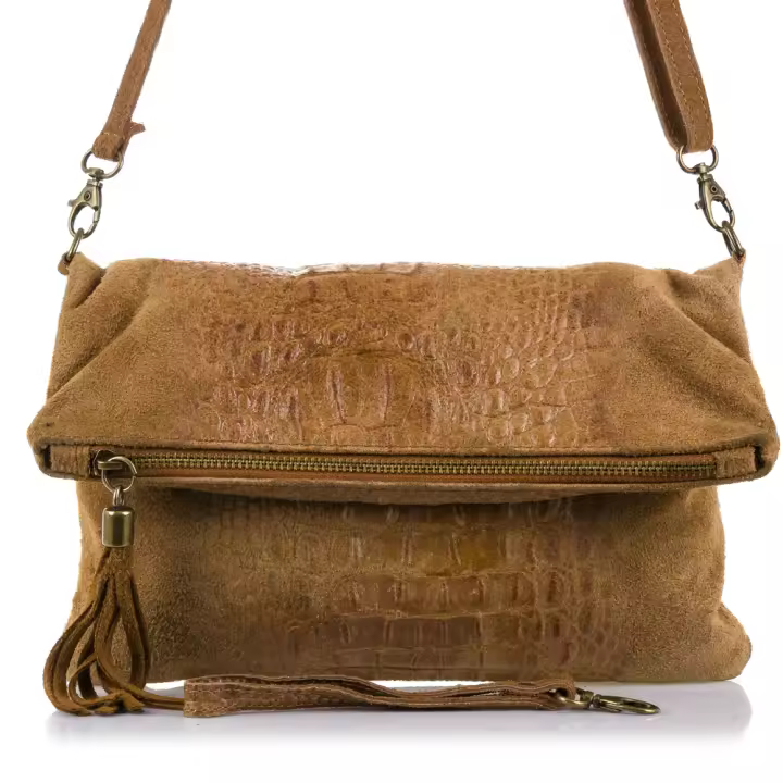 FIRENZE ARTEGIANI Mantova Bolso bandolera Mujer.Piel auténtica Gamuza Grabado Cocodrilo  Fabricado en Italia 27x5x18 Cm. Color: Cuero - 1