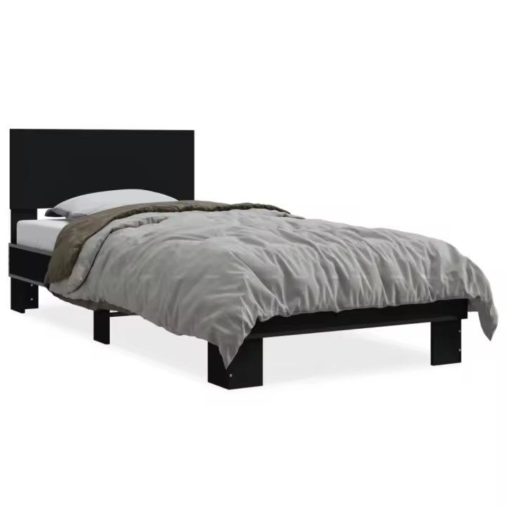 vidaXL Estructura de cama madera ingeniería y metal negro 100x200 cm - 1