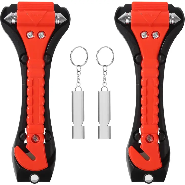 Rompecristales de Coche de 2 piezas y corte de cinturón de seurpad, Kit DE EMERGENCIA 2 en 1 Para Coche with 2 silbatos, rompecristales para coches, autobuses, trucks - 1