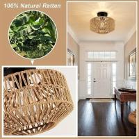Lámpara De Techo Clásica Hecha a Mano Lámpara Decorativa De LED De Rattan Para Sala De Estar Dormitorio Estudio Color Oliva Marrón - details 2