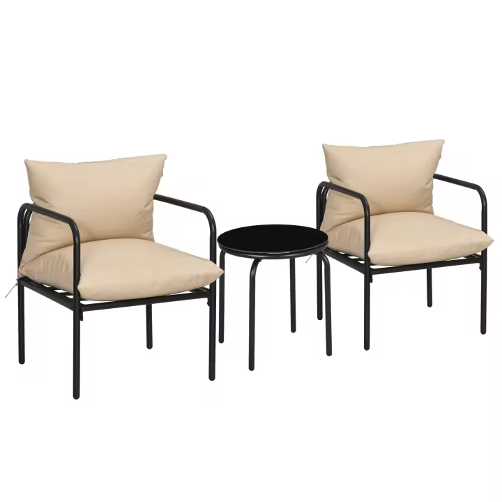 3 Piezas Juego de Muebles de Jardín, Juego de Bistro with 2 Sillas y Mesa de Café, Muebles de Balcón with Juego de Asiento, Muebles de Jardín de Acero Beige - 1