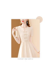 Vestido EVNISI Para Mujer Vintage Botones Chinos V-cuello Elegante Oficina Manga Corta Casual Fiesta A-line Summer - details 2