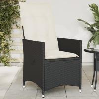 vidaXL Sillón reclinable de jardín con cojines ratán sintético negro en color Negro y crema/beige y crema/Gris | acolchados duraderos para sofás de jardín terraza exterior - details 0