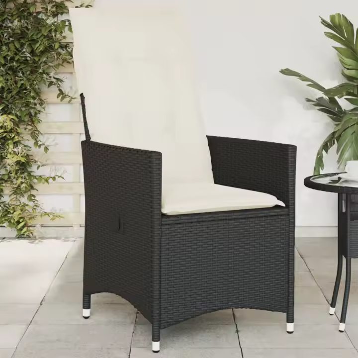 vidaXL Sillón reclinable de jardín con cojines ratán sintético negro en color Negro y crema/beige y crema/Gris | acolchados duraderos para sofás de jardín terraza exterior - 1
