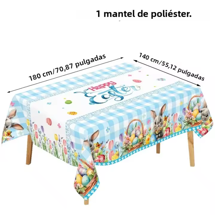Mantel De Pascua De Poliéster Con Diseño De Conejo Huevos Y Flores Decoración Feliz De Pascua Para Mesa De Comedor Cocina Hogar - 1