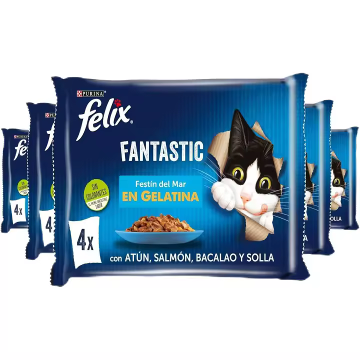 Felix Purina Fantastic Comida Húmeda para Gato Adulto Pack Surtido Pescados, 12 paquetes de 4 sobres 85g - 48 - 1