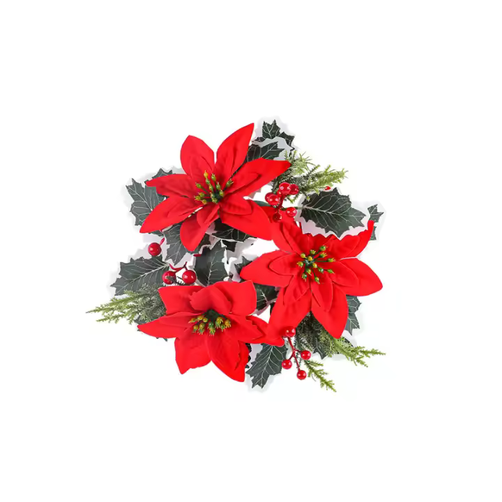 Anillo De Vela Artificial De Navidad Con Flores Decoración Para Casa Boda Y Fiesta Accesorio De Vela De Aro Para Decoración Navideña - 1