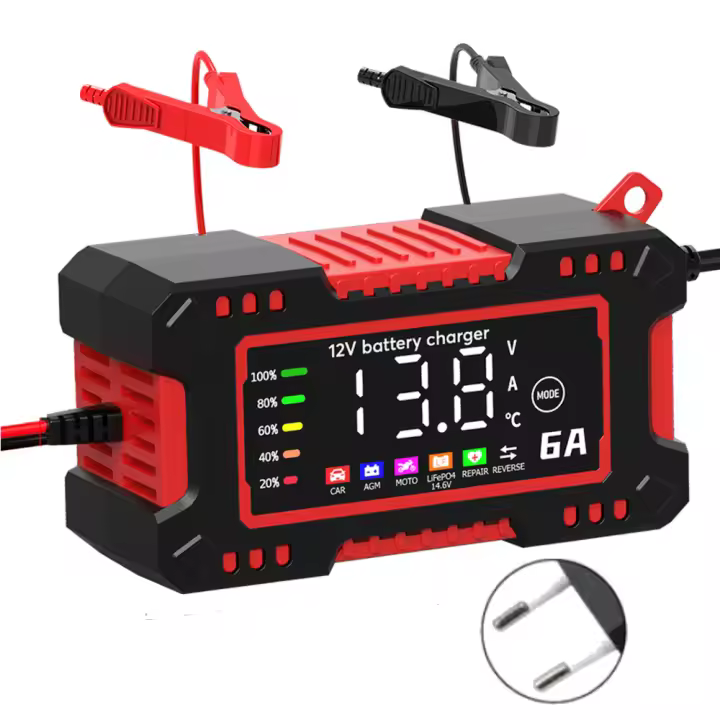 Cargador De Batería Para Coche Y Motocicletas 12V 6A Pantalla Grande 14.6V 6A Compatible Con Lifepo4 Lead Acid AGM GEL PB Lithium Material ABS - 1