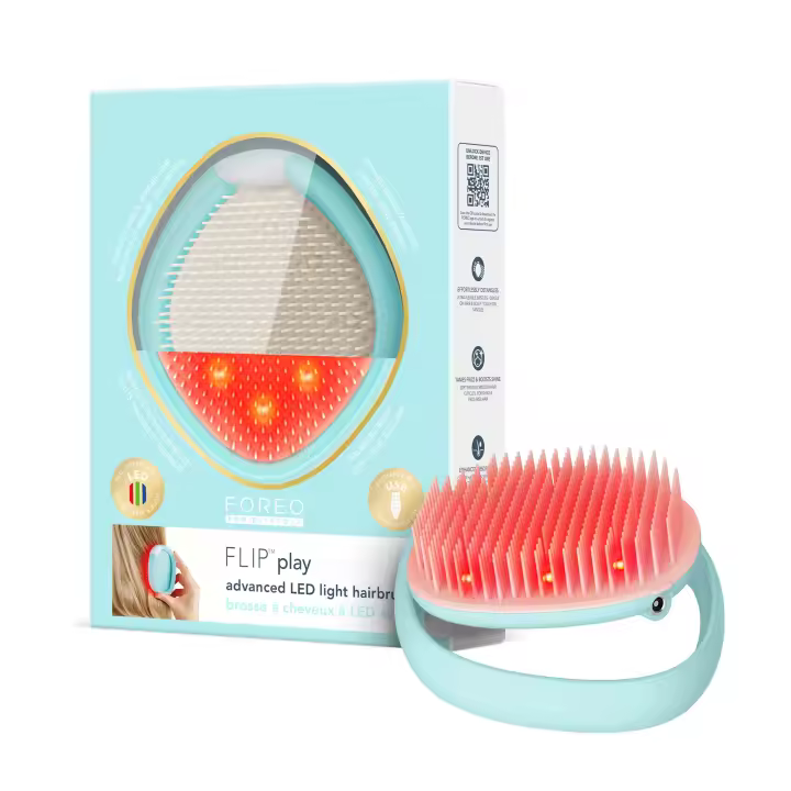 FOREO FLIP Play Cepillo antitirones y cepillo desenredante sin tirones con LED avanzado 3 en 1 – Masajeador de cuero cabelludo con luz roja, azul y verde para cabello con un aspecto más fuerte y denso - 1