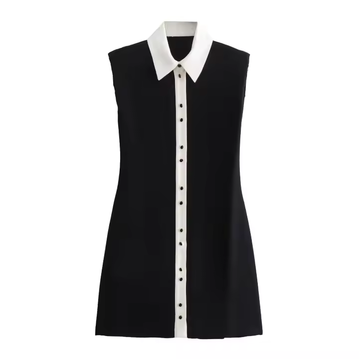 Vestido Mini De Verano Para Mujer TRAF Con Cuello En V Y Mangas Cortas Estilo Vintage Chic Sin Mangas A-Line Traje De Noche - 1