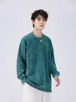 Camiseta De Algodón Grueso Para Hombre Retro Y Amplia Estilo Coreano Y2K Con Mangas Largas Y Cuello En V Para La Calle Alta - details 4
