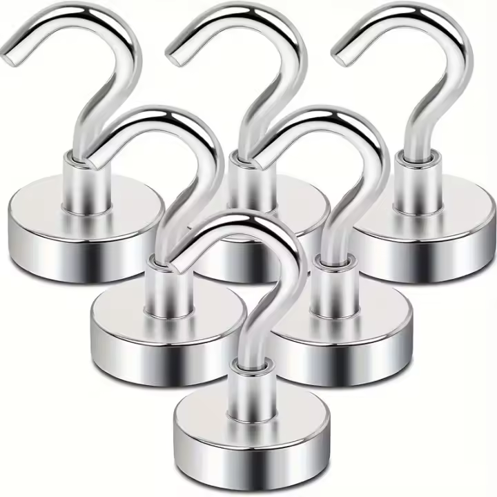 6 ganchos magnéticos de neodimio fuertes de 25 libras – Solución colgante multiusos para el hogar y la oficina, imanes de metal duraderos para cocina, lugar de trabajo, industria - 1