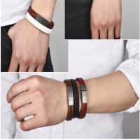 Pulsera De Cuero Genuino Para Hombres Con Cierre Magnético De Acero Pulido Y Cadena De Cordón Negro Joyería Clásica Para Regalo - details 11
