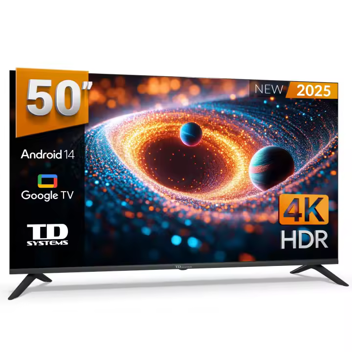 Smart TV 50 pulgadas 4K Hey Google Official Assistant con control por voz. Televisor Android 14 - TD Systems PRIME50C21GLE - 1