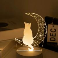 Lámpara De Noche USB 3D Luminosa De Gato Lunar Creativa Decoración Para Hogar Y Sala Regalo De Cumpleaños Luz De Mesa - details 2