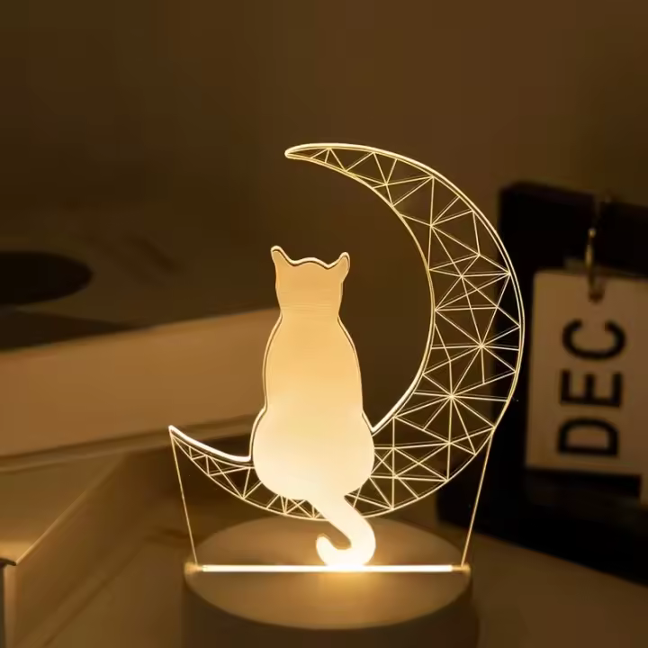 Lámpara De Noche USB 3D Luminosa De Gato Lunar Creativa Decoración Para Hogar Y Sala Regalo De Cumpleaños Luz De Mesa - 1