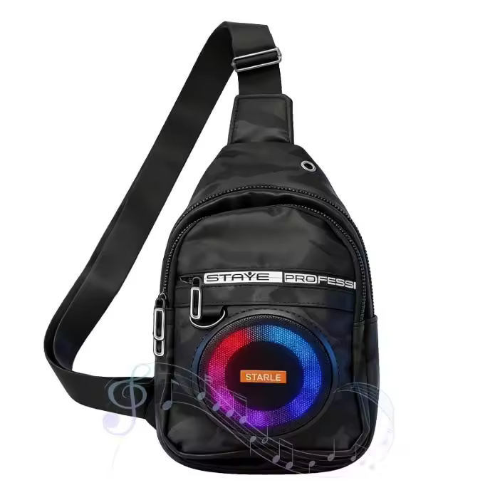 IPSDI Bolsillo en el pecho con altavoz, mochila impermeable, radio FM, soporte para tarjetas MP3/TF, luces LED de ambiente, cargador de emergencia de 1800 mAh, adecuado para deportes al aire libre - 1