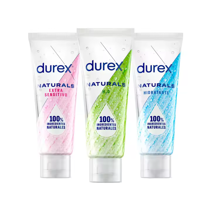 Durex - Pack Lubricantes Naturals, Hidratante + Extra Sensitivo + H2O, 300 ml, Ingedientes Naturales, PH Fisiológico, Sin Fragancia - 1