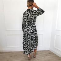 New Fashion Autumn Winter Women's Leopard Print Dress V-Neck High-Waisted Asymmetrical Skirt Casual Ankle-Length Chiffon Dress - details 12