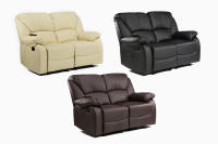 ECODE Sofá Canapé de 2 plazas reclinable con Masaje de Ondas Vibraciones, Calor Lumbar, Piel sintética ECO-8590/2 (Beige) ECO-DE - details 3