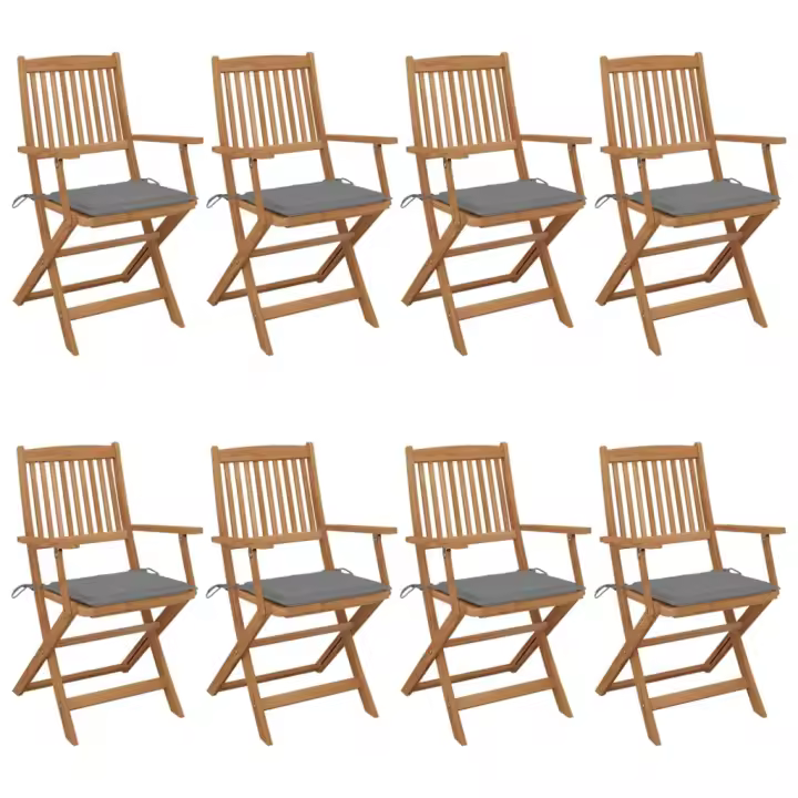 vidaXL Sillas de jardín plegables 8 uds madera maciza acacia y cojines - 1