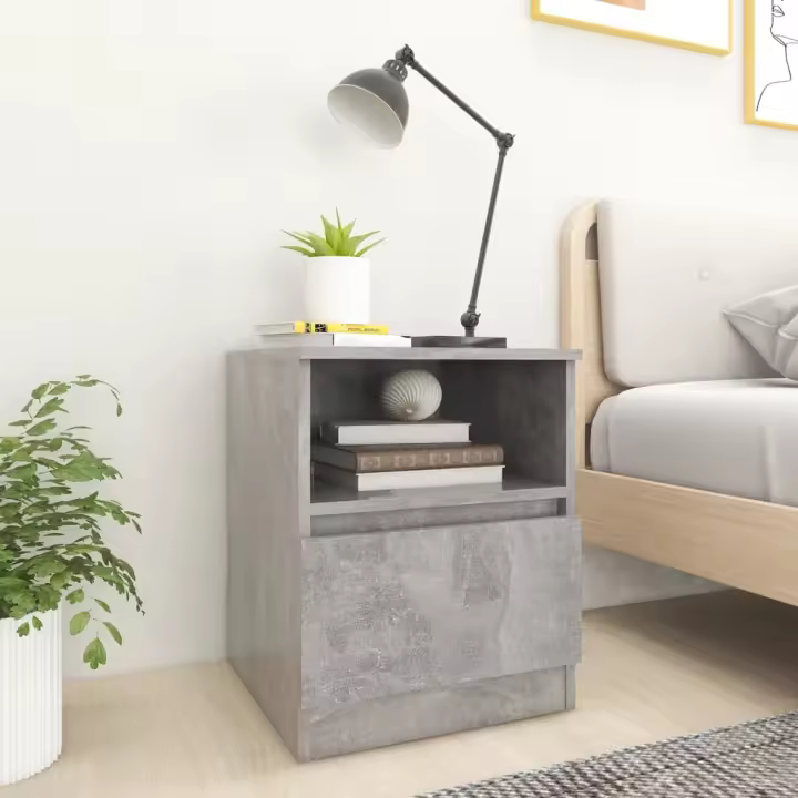 Mesita de noche madera ingeniería gris hormigón 40x40x50 cm - 1