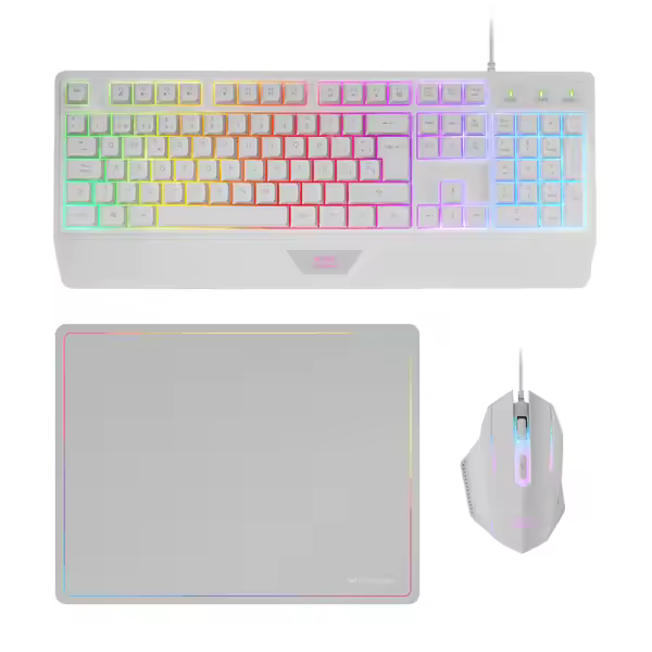 TECLADO MOUSE Y ALFOMBRILLA MARS GAMING MCP124WES RGB H-MECH, MOUSE HUANO RGB 3200dpi, ALFOMBRI - 1