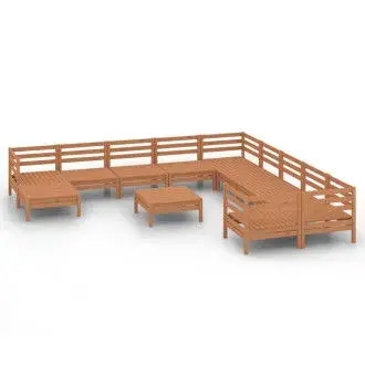 VIDAXL conjunto mobiliario de 12 piezas de exterior fabricado en madera de pino maciza con acabado en marrón miel vida xl - 1