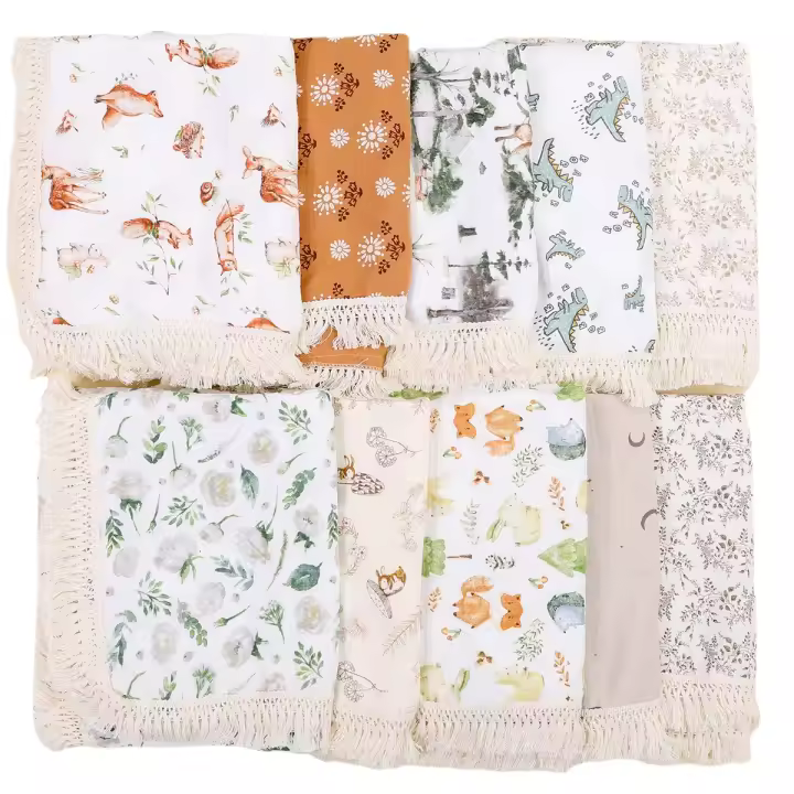 Manta De Algodón Muselina Para Bebé Con Borlas Swaddle Recibimiento Para Recién Nacidos Funda De Cuna Y Silla De Coche - 1