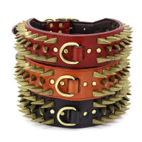 Collar De Cuero Genuino Para Perros Grandes Con Espinas Y Estrellas Fuerte Ajustable Para Pitbull Bulldog Boxer Resistente Todas Las Estaciones Tamaños L/XL Colores Rojo/Marrón/Negro - details 4
