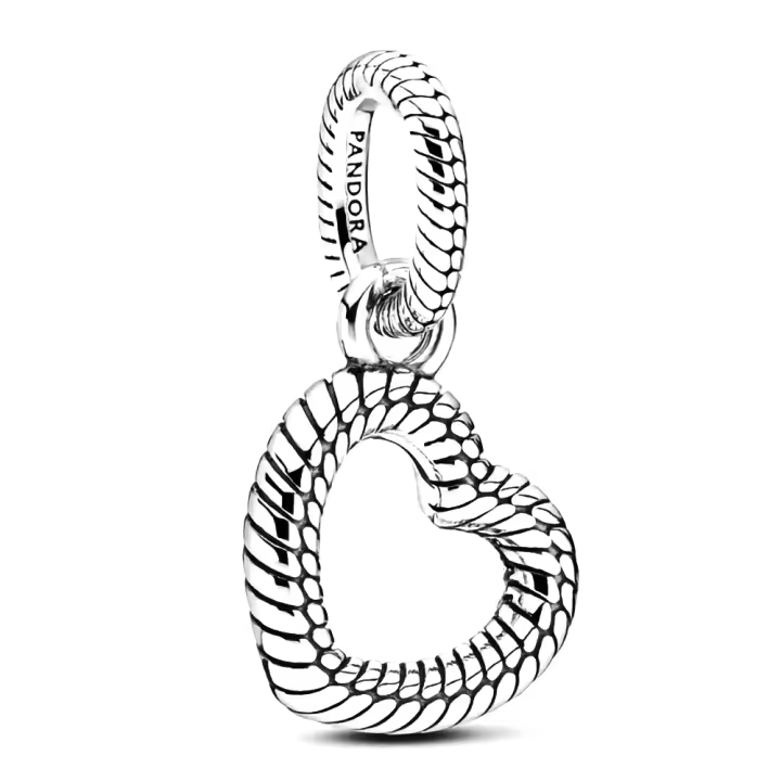 Pandora Charm de Colgante en Plata de Ley Patrón de Cadena de Hueso de Serpiente Forma de Corazón Hueco 399094C00，Incluye Caja Original - 1