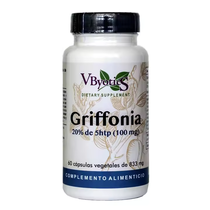 GRIFFONIA (5HTP) 100 MG 60 CÁPSULAS VBYOTICS El 5-htp (hidroxitriptófano) es el precursor directo de la serotonina, y se produce en el organismo a partir del aminoácido L-triptófano. - 1