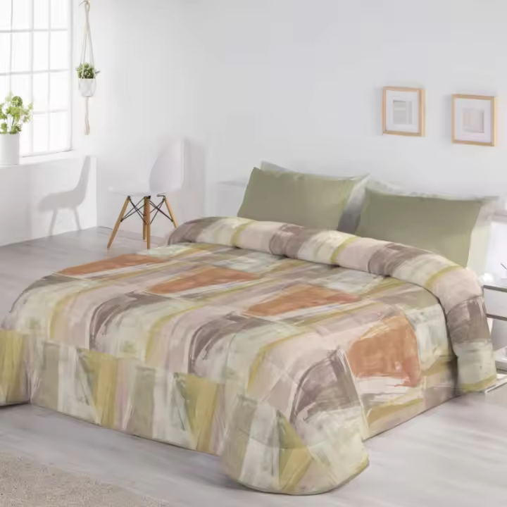 Edredón Conforter Fundeco Modelo BRADY Reversible Verde Beige Colores Naturales 100% Poliéster - 1