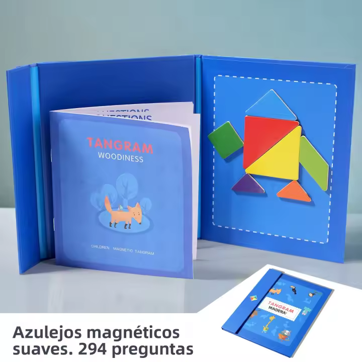 Libro De Puzzle Magnético De Tangram En Madera Juguete Educativo Para Niños Y Bebés Inteligencia Montessori Portátil Geométrico - 1