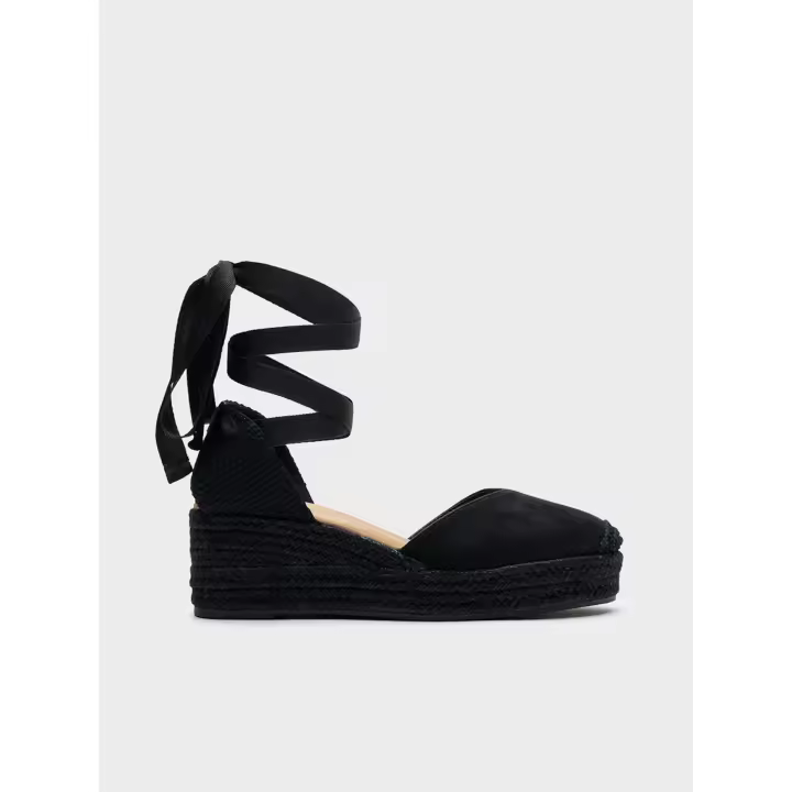 Alpargatas de Cuña Media con Cierre de Cintas al Tobillo - Sandalias de Esparto y Antelina para Mujer - Estilo Boho Verano - 1