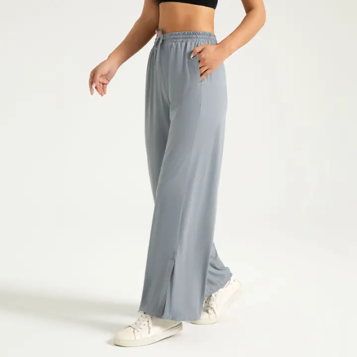 Pantalones anchos de cintura alta con protección solar para mujer, alta elasticidad, sensación nude, sensación de hielo, anti-UV, pantalones de chándal ligeramente acampanados - 1