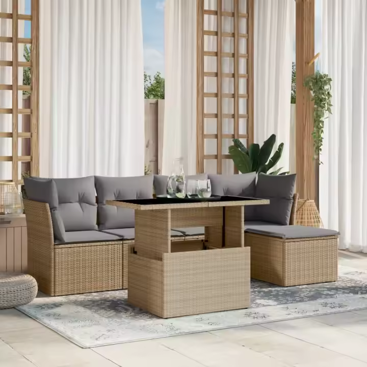vidaXL Juego de sofás jardín con cojines 6 pzas ratán sintético beige - 1