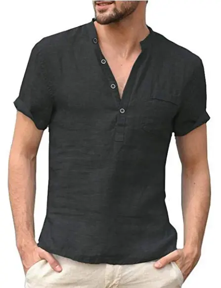 Summer new men's short-sleeved T-shirt casual cotton and linen LED T-shirt breathable men's T-shirt S-5XL - 1