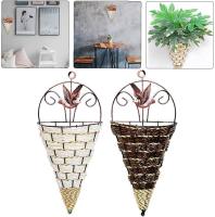 Cesta de flores colgante, 2 piezas de jarrón de ratán y mimbre, maceta de pared tejida, macetas colgantes, soporte cónico ornamento decoración para jardín - details 3