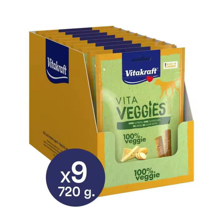 VITAKRAFT -  Vita Veggies Sticks Para Perros, Snack 100% Natural Y Vegetariano Sabor Queso y Patata / Batata y Zanahoria Sin Azúcar Añadido (Pack 9x80g) - 1