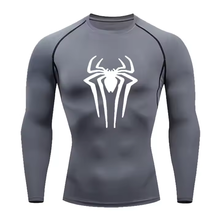 Camiseta De Fitness Para Hombre Con Estampado De Araña Técnica Quick-drying Transpirable Casual Deporte Tops Manga Larga Y2K - 1