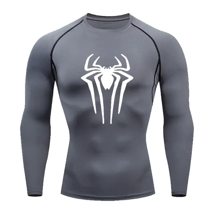 Camiseta De Fitness Para Hombre Con Estampado De Araña Técnica Quick-drying Transpirable Casual Deporte Tops Manga Larga Y2K - 1