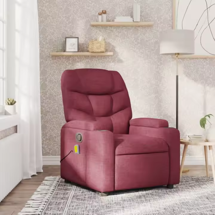 vidaXL Sillón de masaje reclinable de tela color vino tinto - 1
