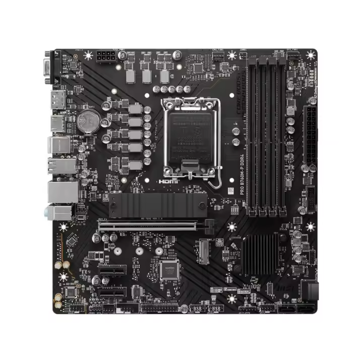 MSI - Placa Base PRO B760M-P 1700 MATX para PC con socket LGA 1700, compatible con procesadores Intel 12ª y 13ª generación, hasta 128 GB DDR4 a 4800 MHz (OC), ranuras M.2 PCIe 4.0 y sistema M.2 Shield Frozr - 1